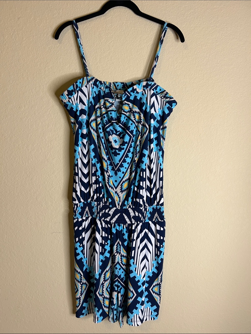 Beach Inc. Navy and Aqua Geometric Print Romper Size L
